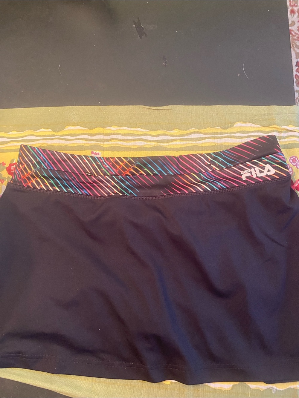 Fila Black Athletic Skort with Multicolor Striped Waistband.  Size L